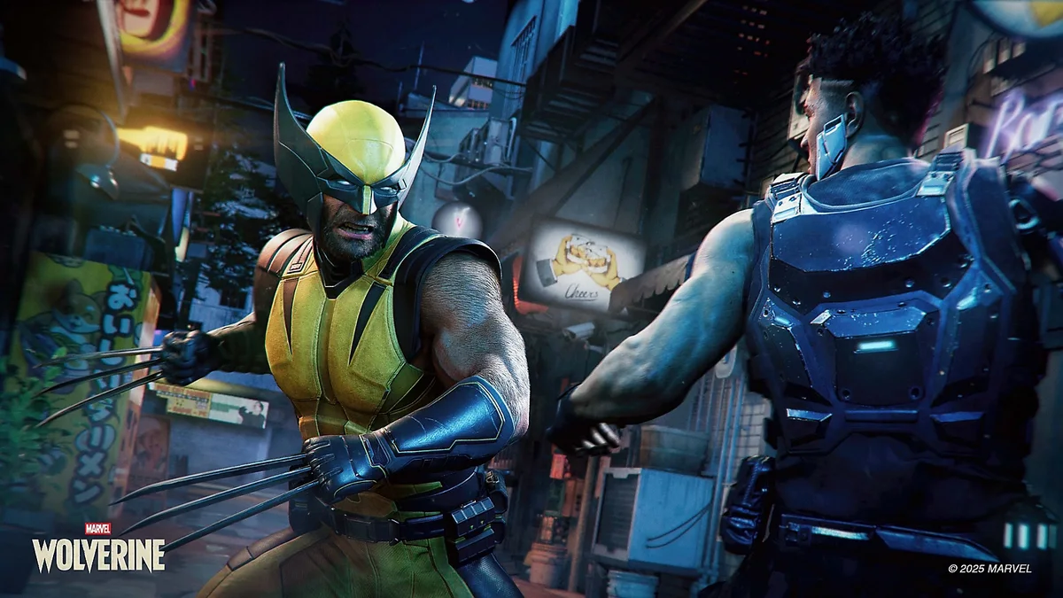 Wolverine charging into enemies with claws in an urban setting
