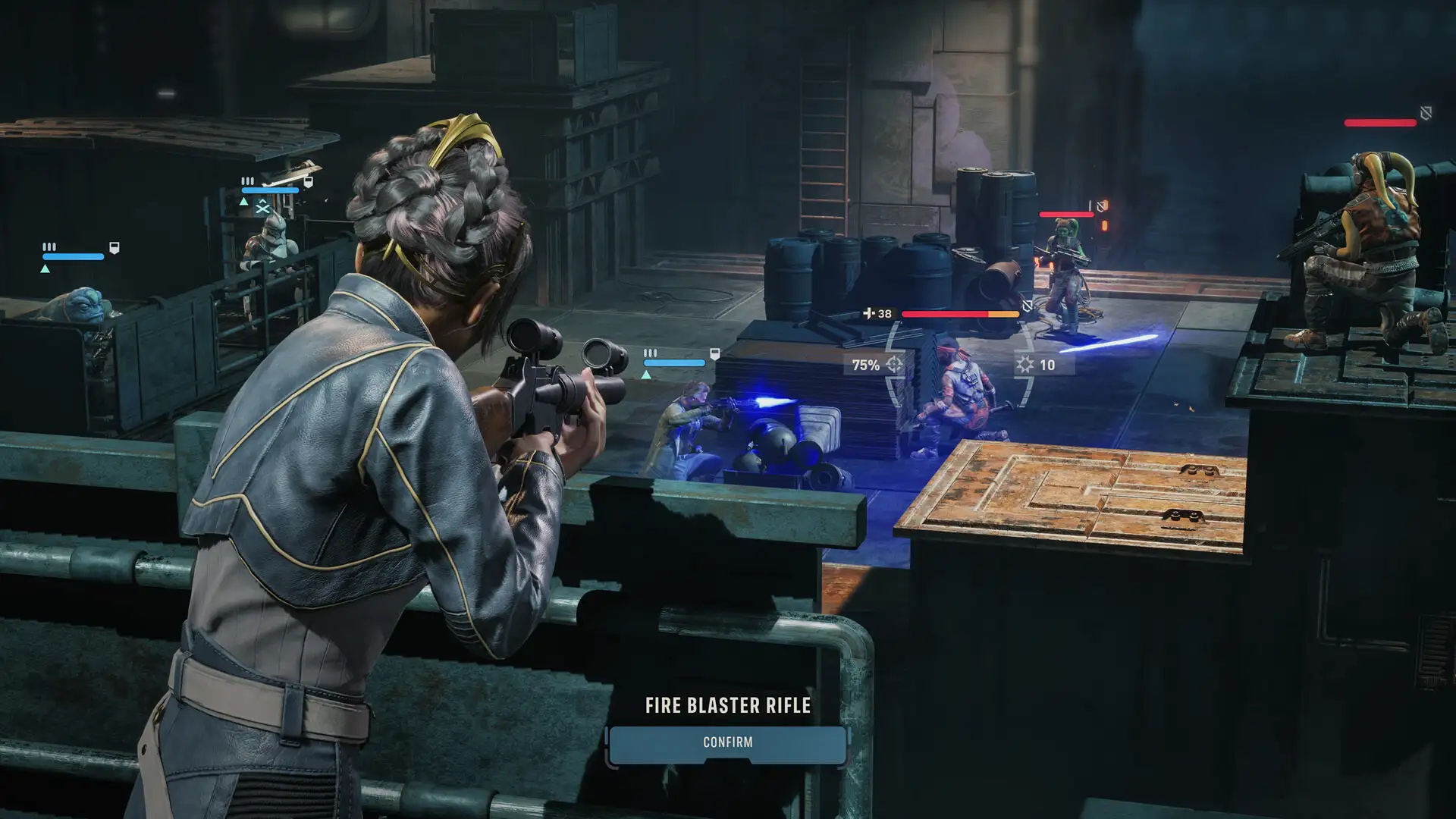 Third-person view while picking an attack target for a unit