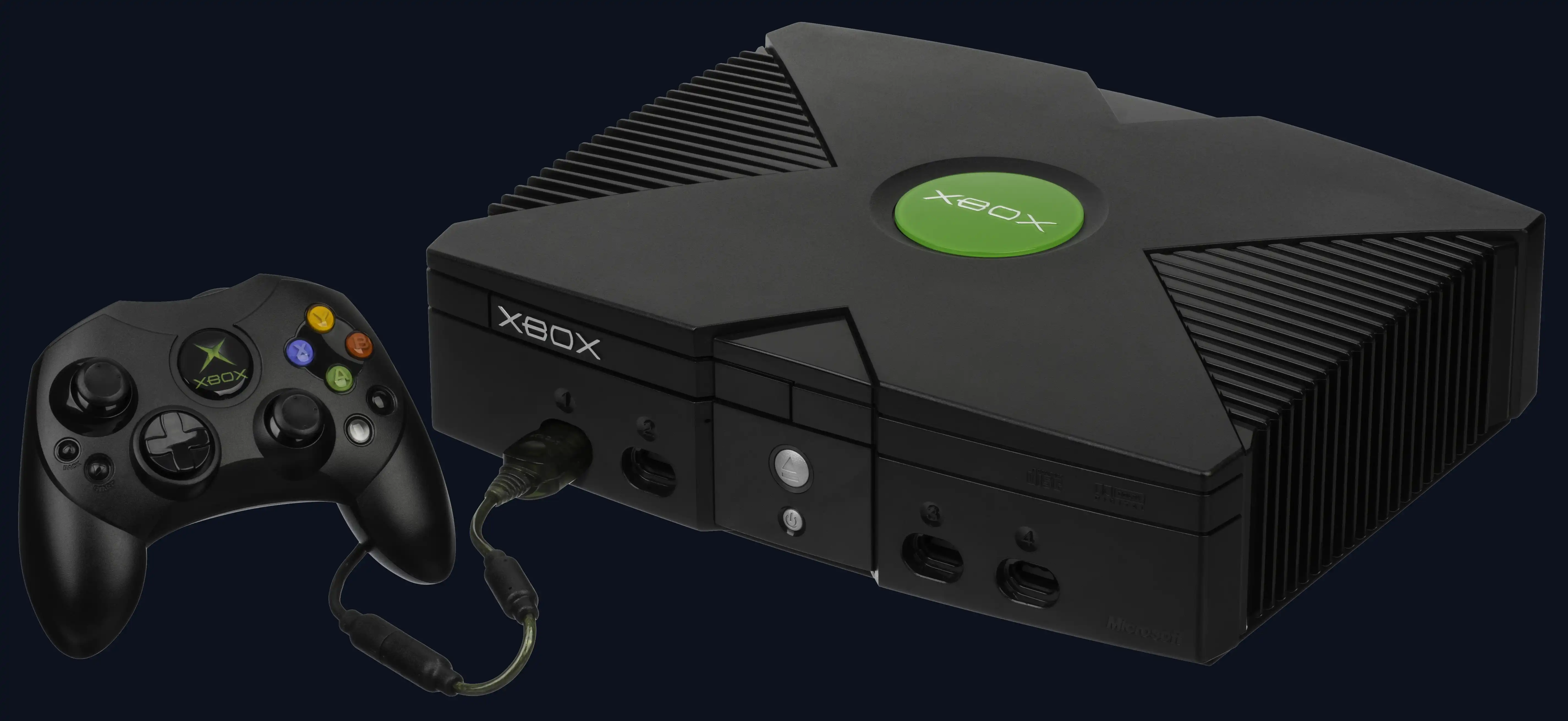 Original Xbox console, black with the green X