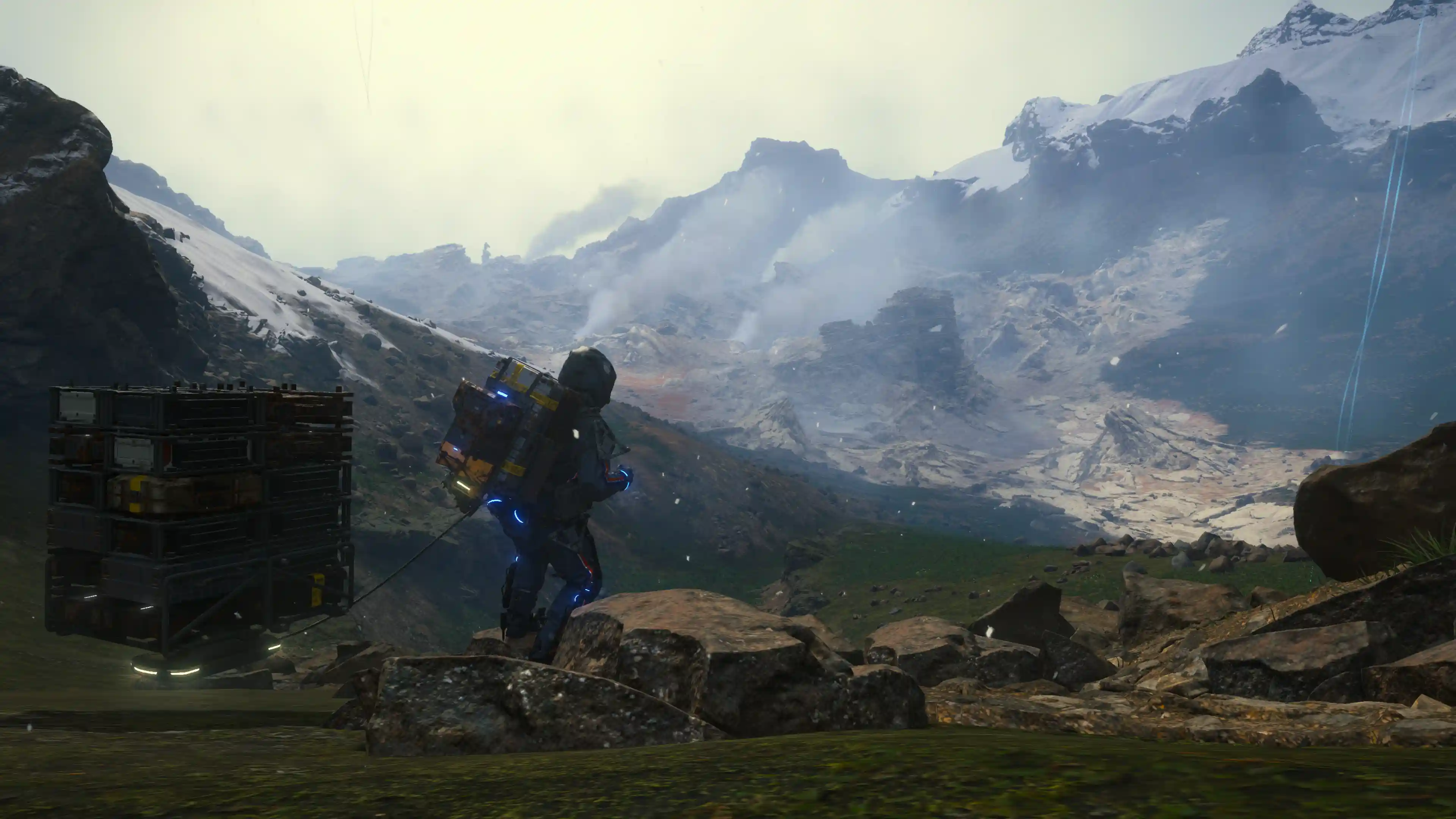 Sam Porter Bridges walking through a desolate landscape in Death Stranding