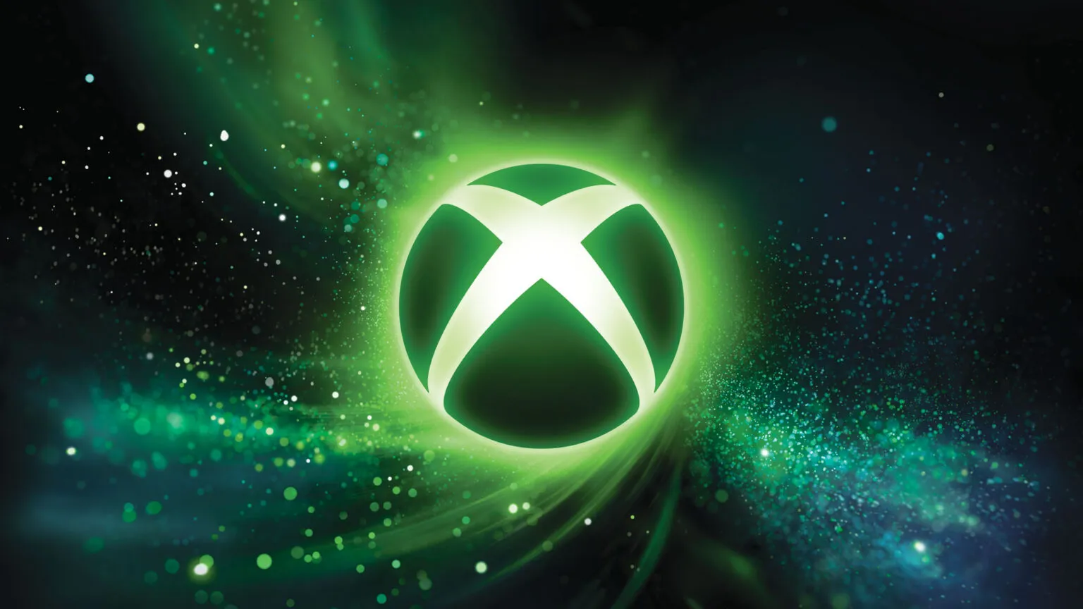 Glowing spherical Xbox logo against a green nebula background