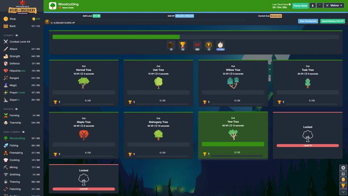 Melvor Idle, RuneScape-style skills on screen