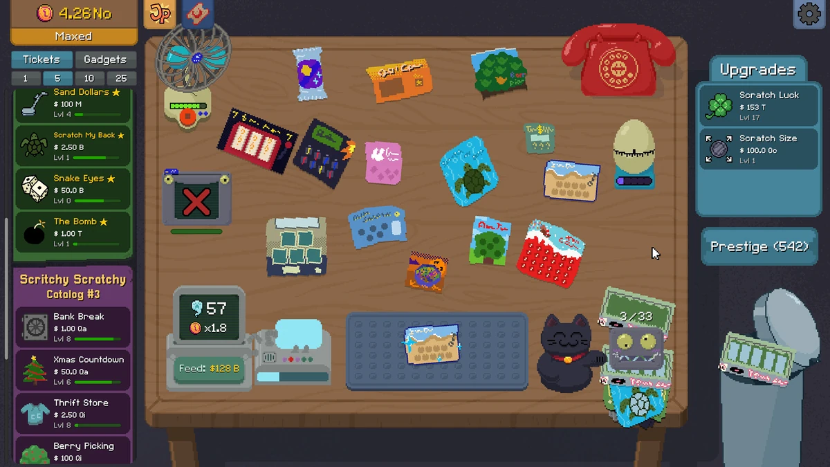 Scritchy Scratchy, scratching lottery tickets on screen