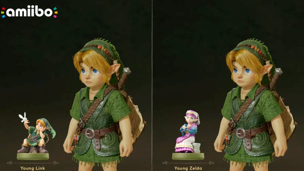 Amiibo de Young Link y Young Zelda con la estética del remake
