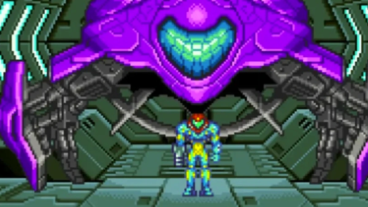 Samus in a lab corridor in Metroid Fusion