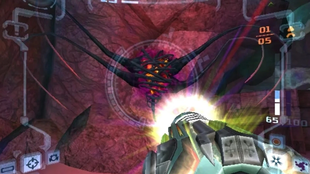 Samus in a dark world in Metroid Prime 2 Echoes
