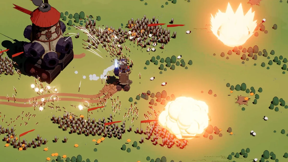Wanderburg combat with the castle firing projectiles and enemies swarming the map