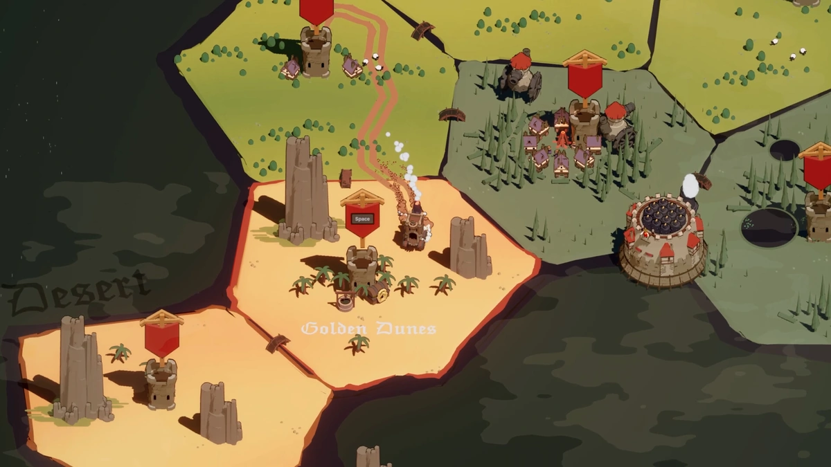 Top-down view of the modular castle with towers, weapons, and parts assembled on the mobile fortress